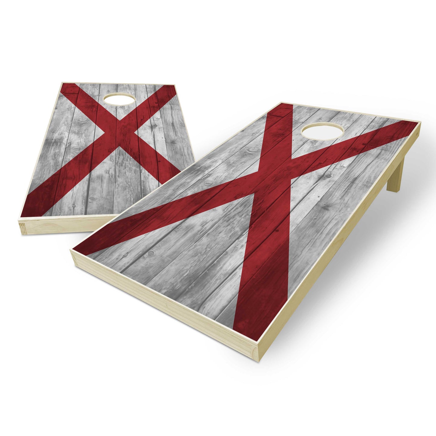 Alabama State Flag Cornhole Set - Distressed Wood
