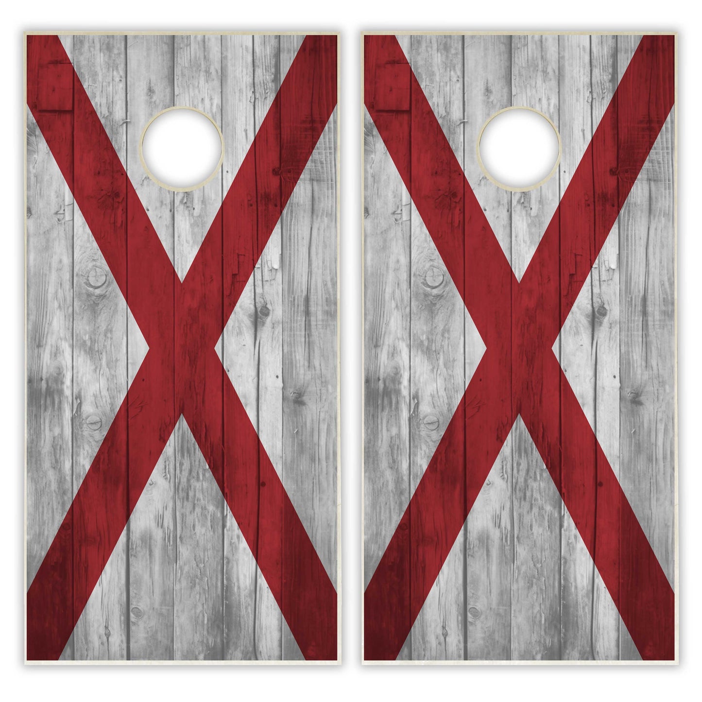 Alabama State Flag Cornhole Set - Distressed Wood