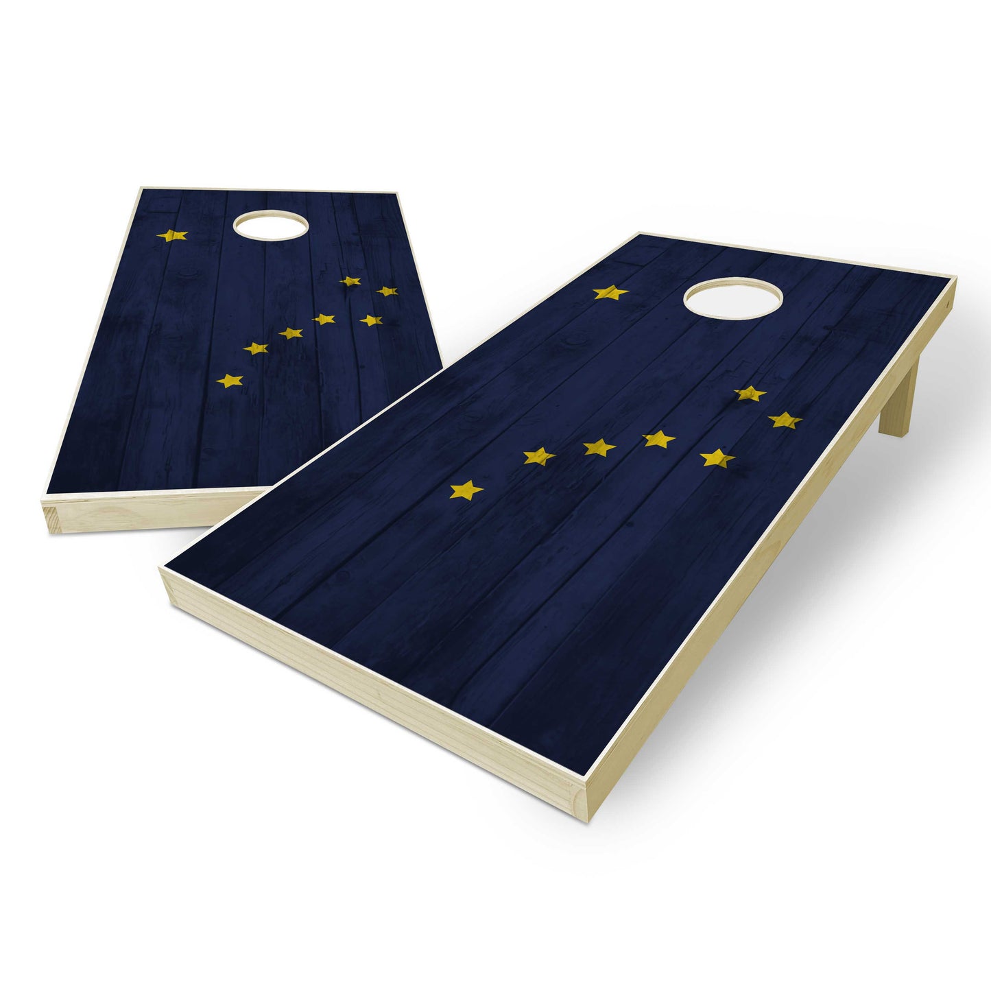 Alaska State Flag Cornhole Set - Distressed Wood