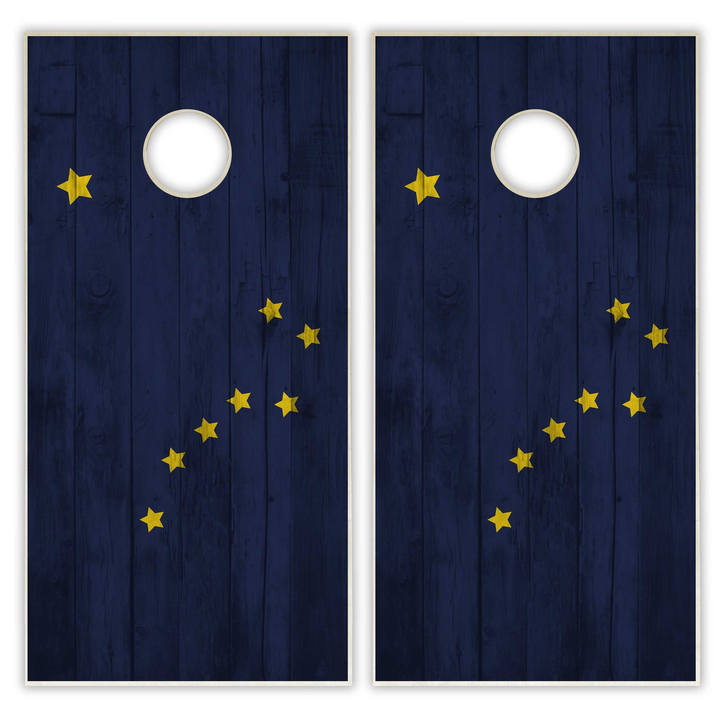 Alaska State Flag Cornhole Set - Distressed Wood