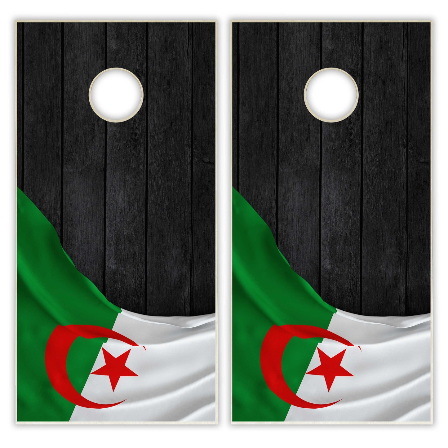 Algeria Flag Cornhole Set - Black Wood