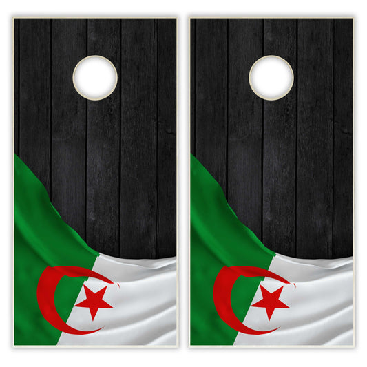 Algeria Flag Cornhole Set - Black Wood