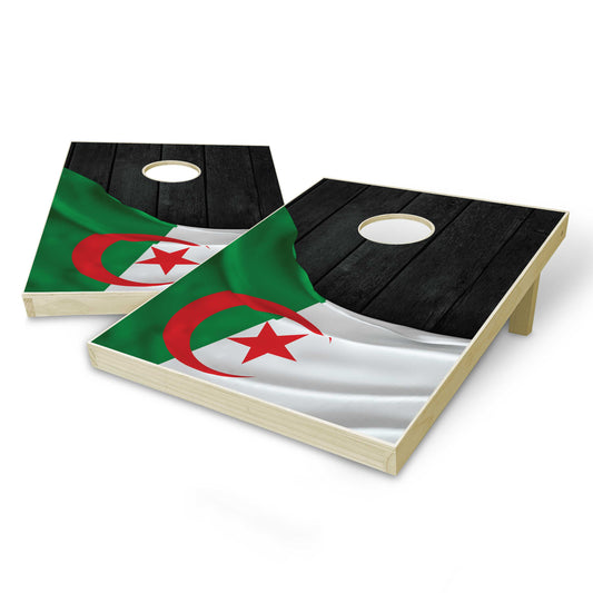 Algeria Flag Tailgate Cornhole Set - Black Wood