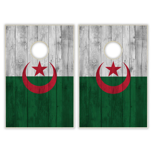 Algeria Flag Tailgate Cornhole Set - Distressed Wood