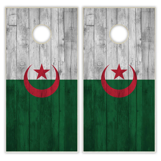 Algeria Flag Cornhole Set - Distressed Wood