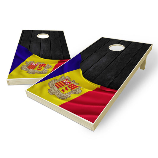 Andorra Flag Cornhole Set - Black Wood