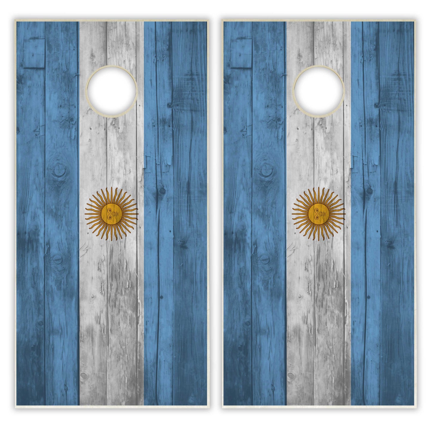 Argentina Flag Cornhole Set - Distressed Wood