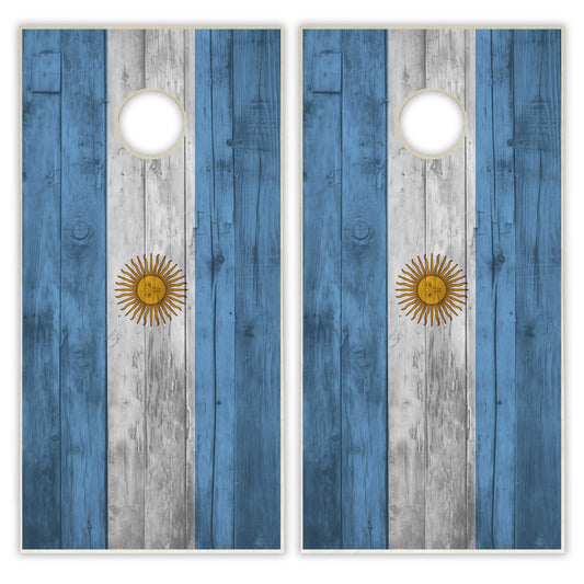 Argentina Flag Cornhole Set - Distressed Wood