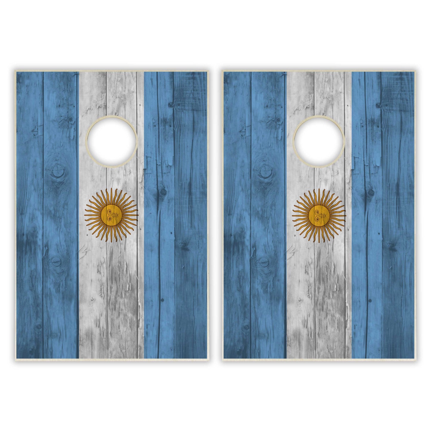 Argentina Flag Tailgate Cornhole Set - Distressed Wood