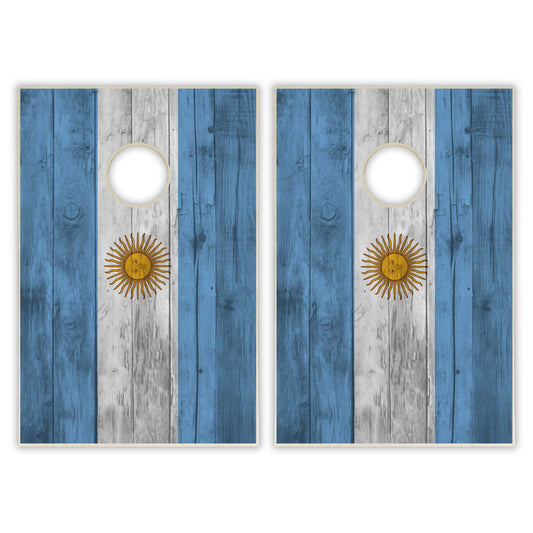 Argentina Flag Tailgate Cornhole Set - Distressed Wood