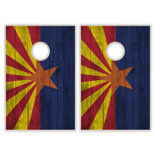 Arizona State Flag Tailgate Cornhole Set - Distressed Wood