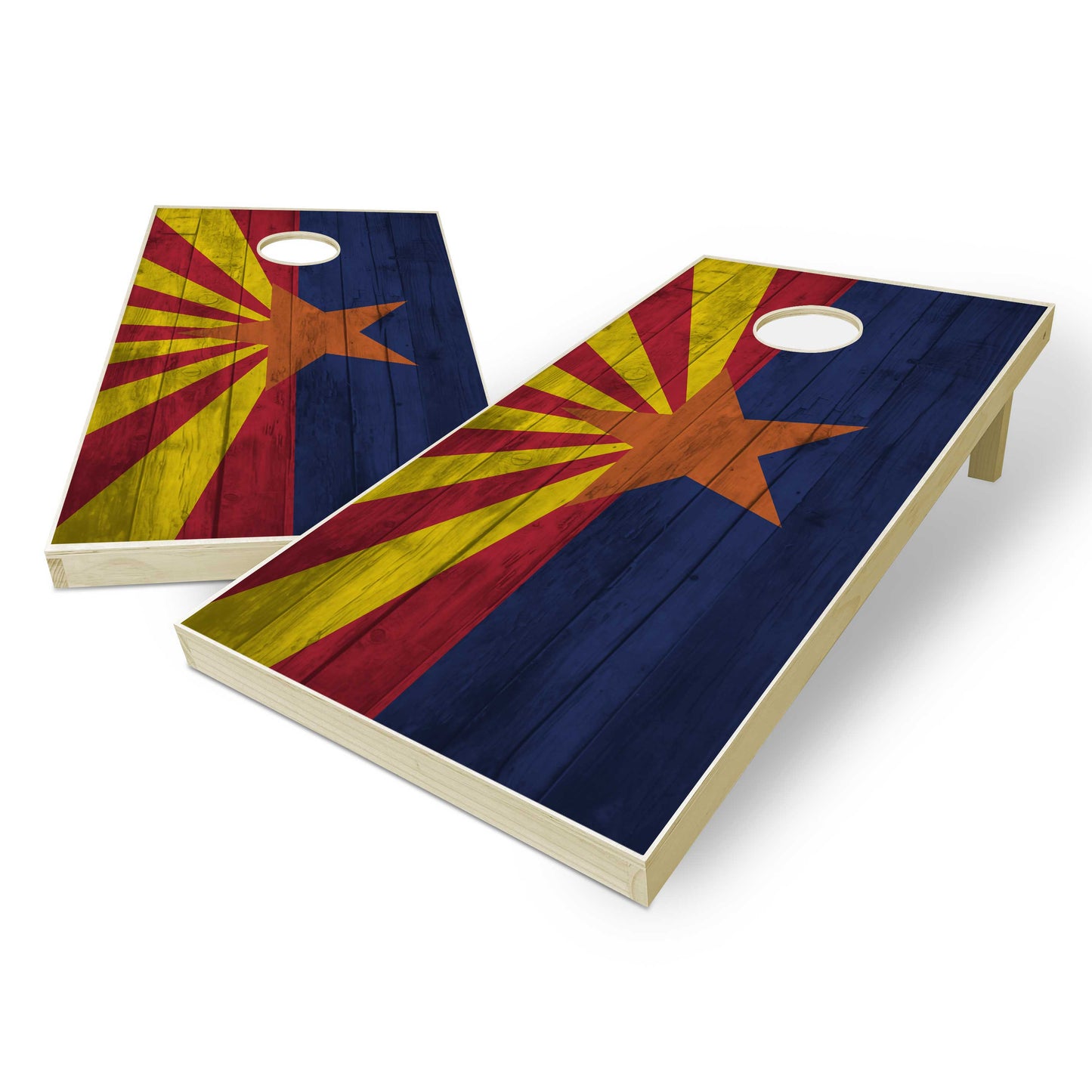 Arizona State Flag Cornhole Set - Distressed Wood