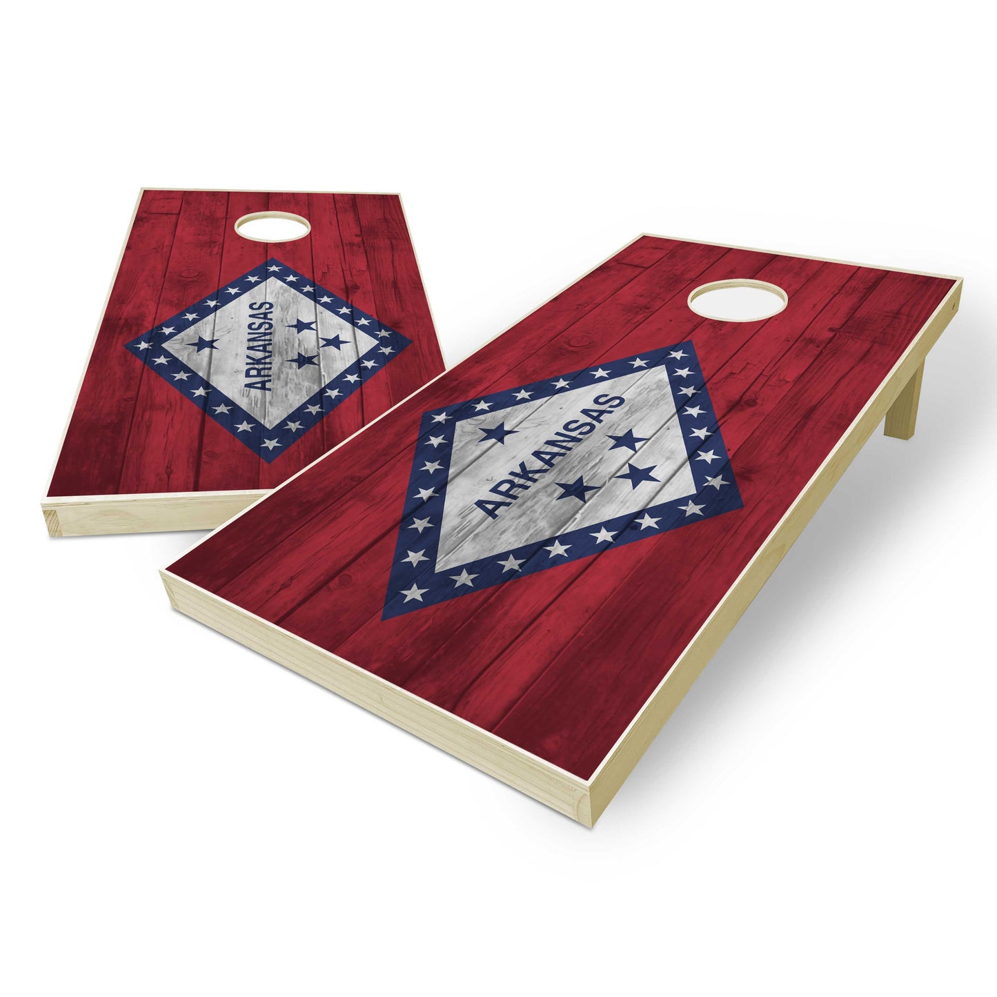 Arkansas State Flag Cornhole Set - Distressed Wood