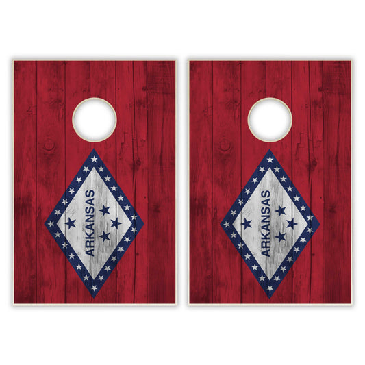 Arkansas State Flag Tailgate Cornhole Set - Distressed Wood