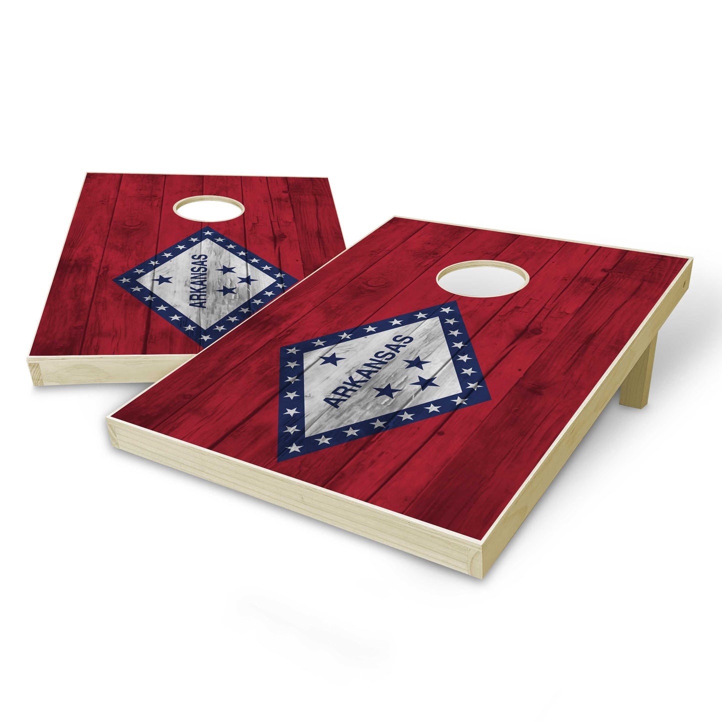 Arkansas State Flag Tailgate Cornhole Set - Distressed Wood