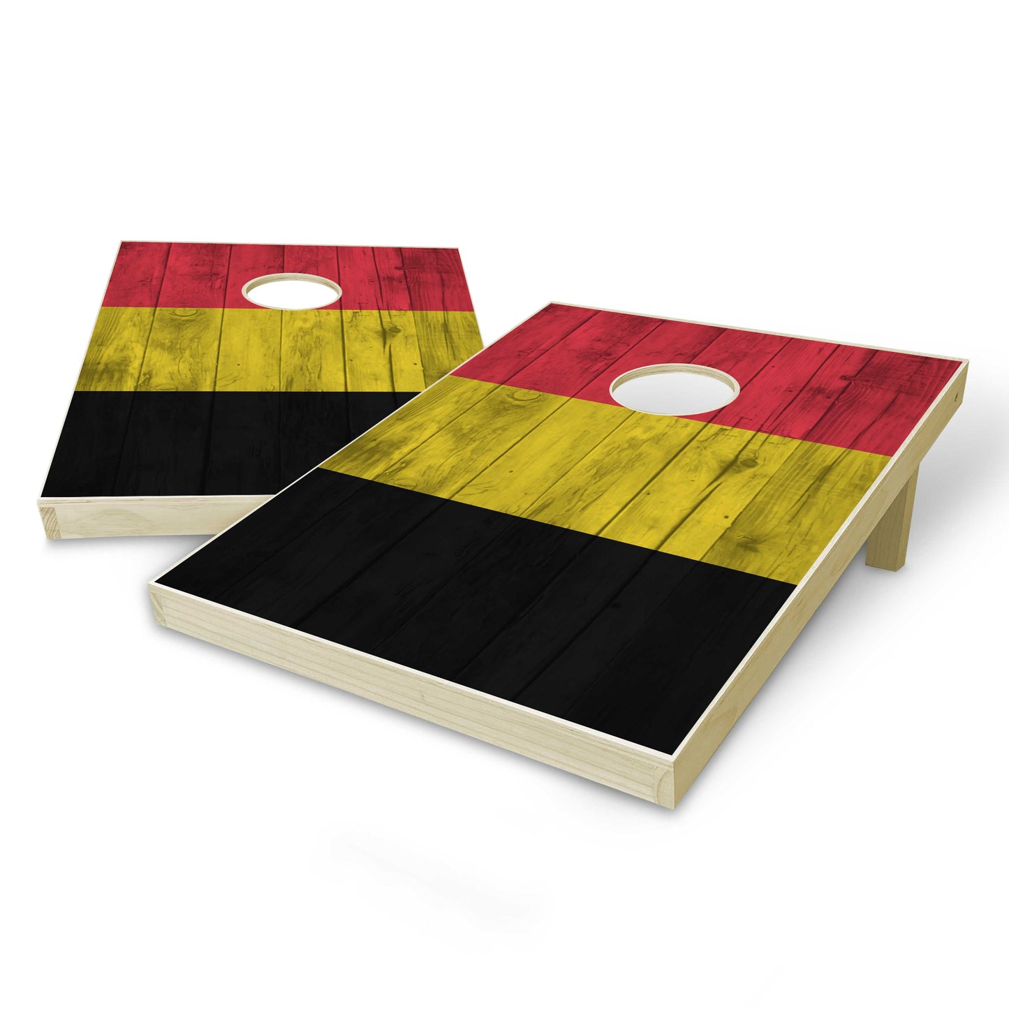 Belgium Flag Tailgate Cornhole Set - Distressed Wood