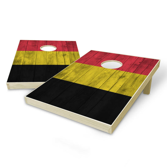 Belgium Flag Tailgate Cornhole Set - Distressed Wood