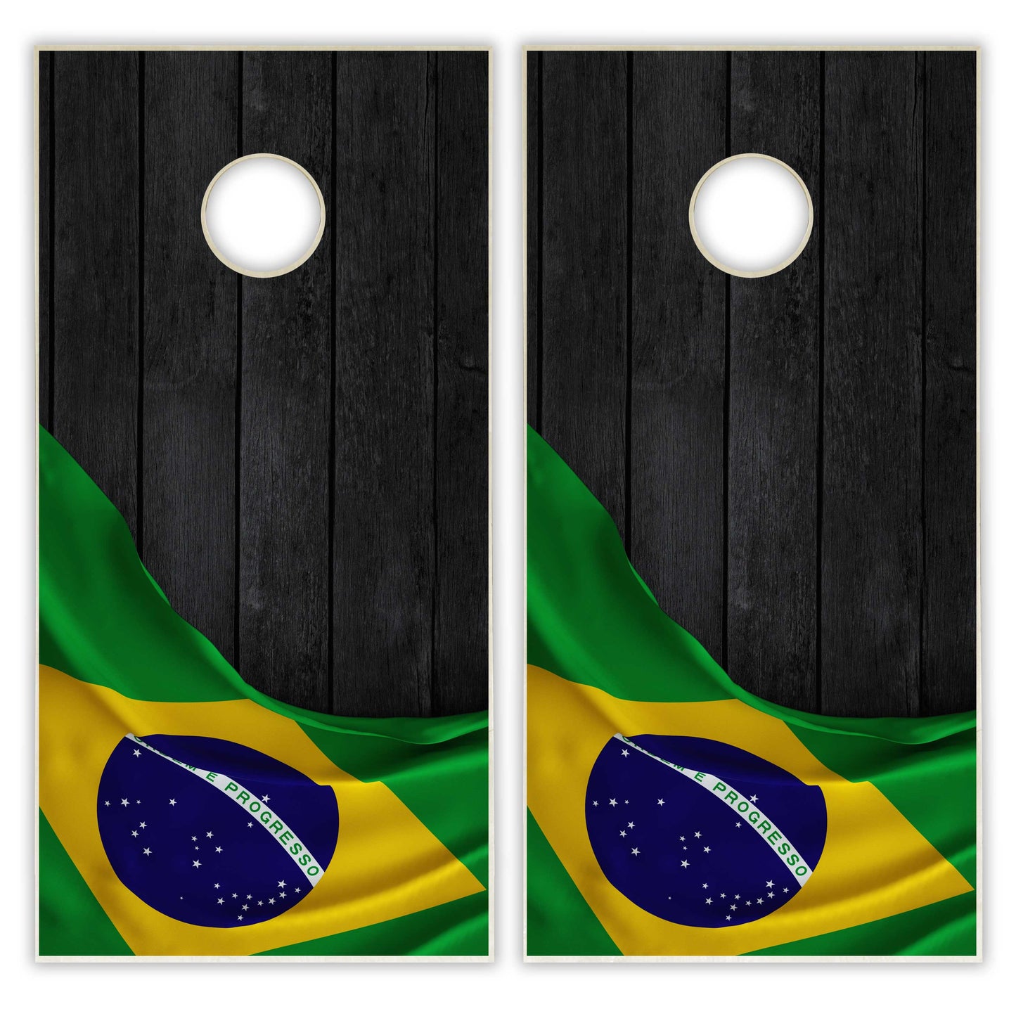 Brazil Flag Cornhole Set - Black Wood