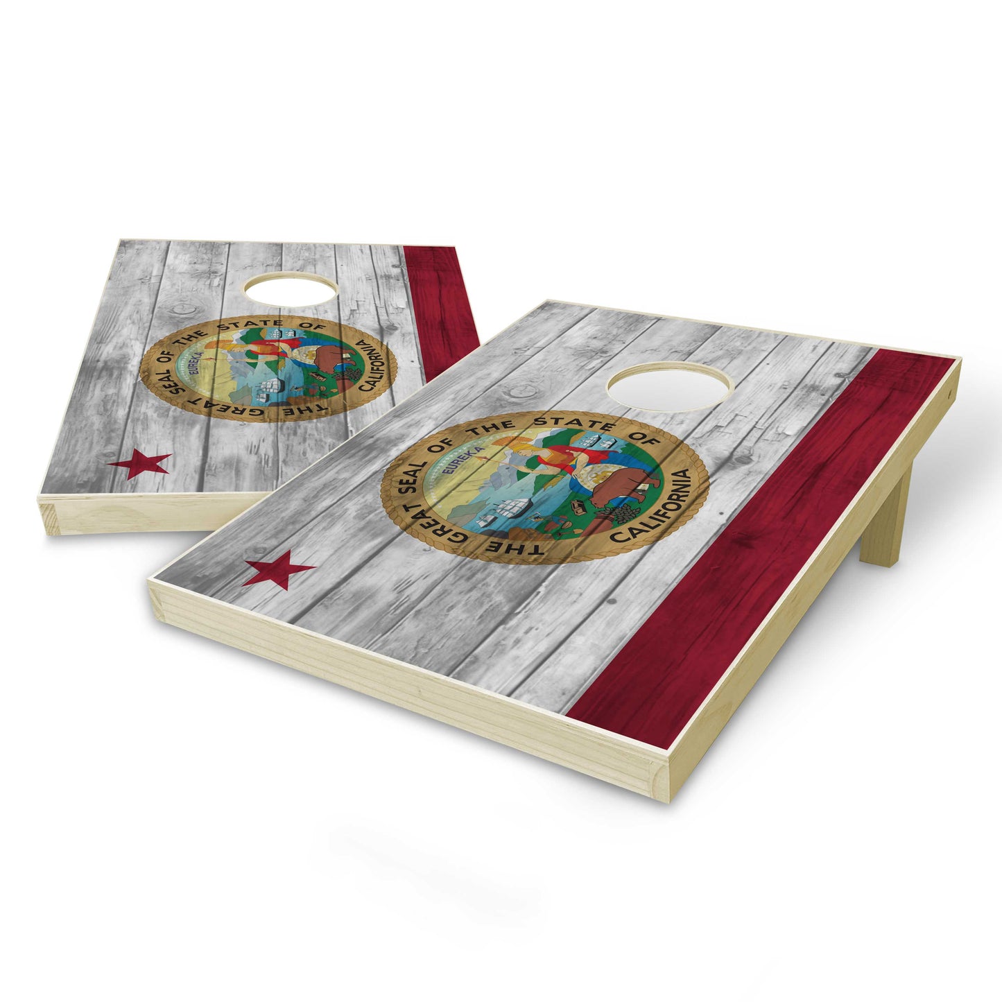California State Flag Tailgate Cornhole Set - Distressed Wood