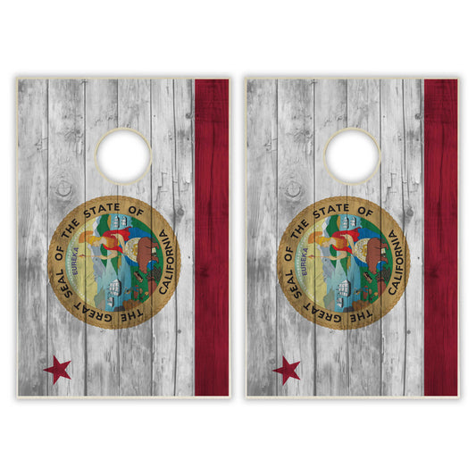 California State Flag Tailgate Cornhole Set - Distressed Wood