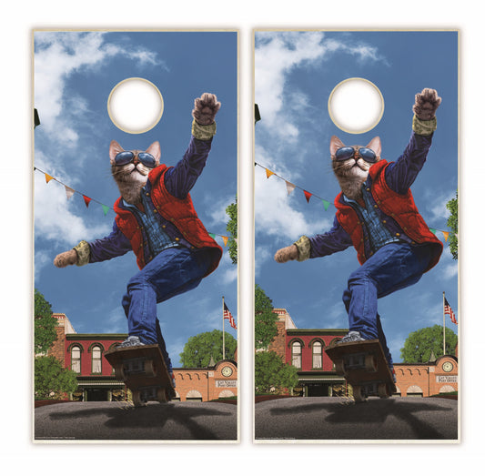 Cat to the Future Cornhole Boards