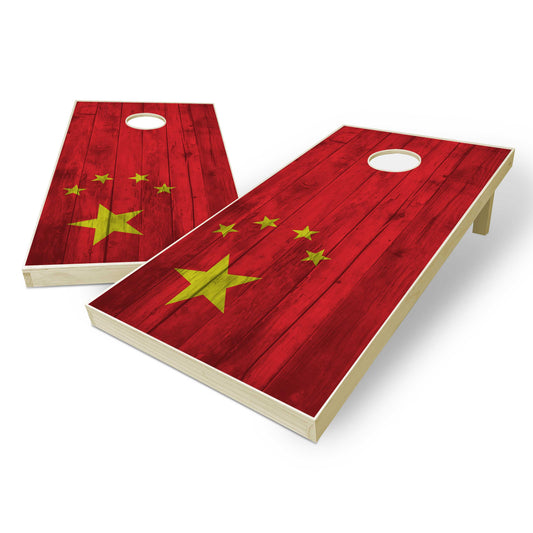 China Flag Cornhole Set - Distressed Wood