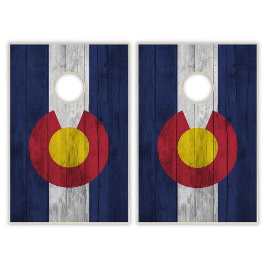 Colorado State Flag Tailgate Cornhole Set - Distressed Wood