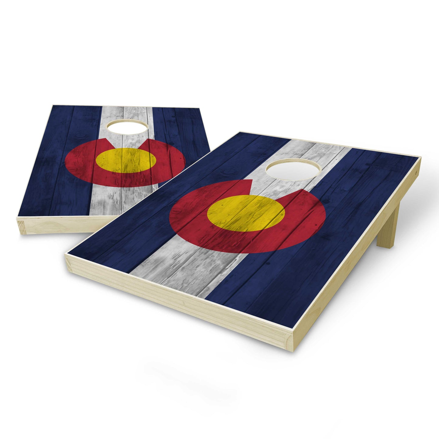 Colorado State Flag Tailgate Cornhole Set - Distressed Wood