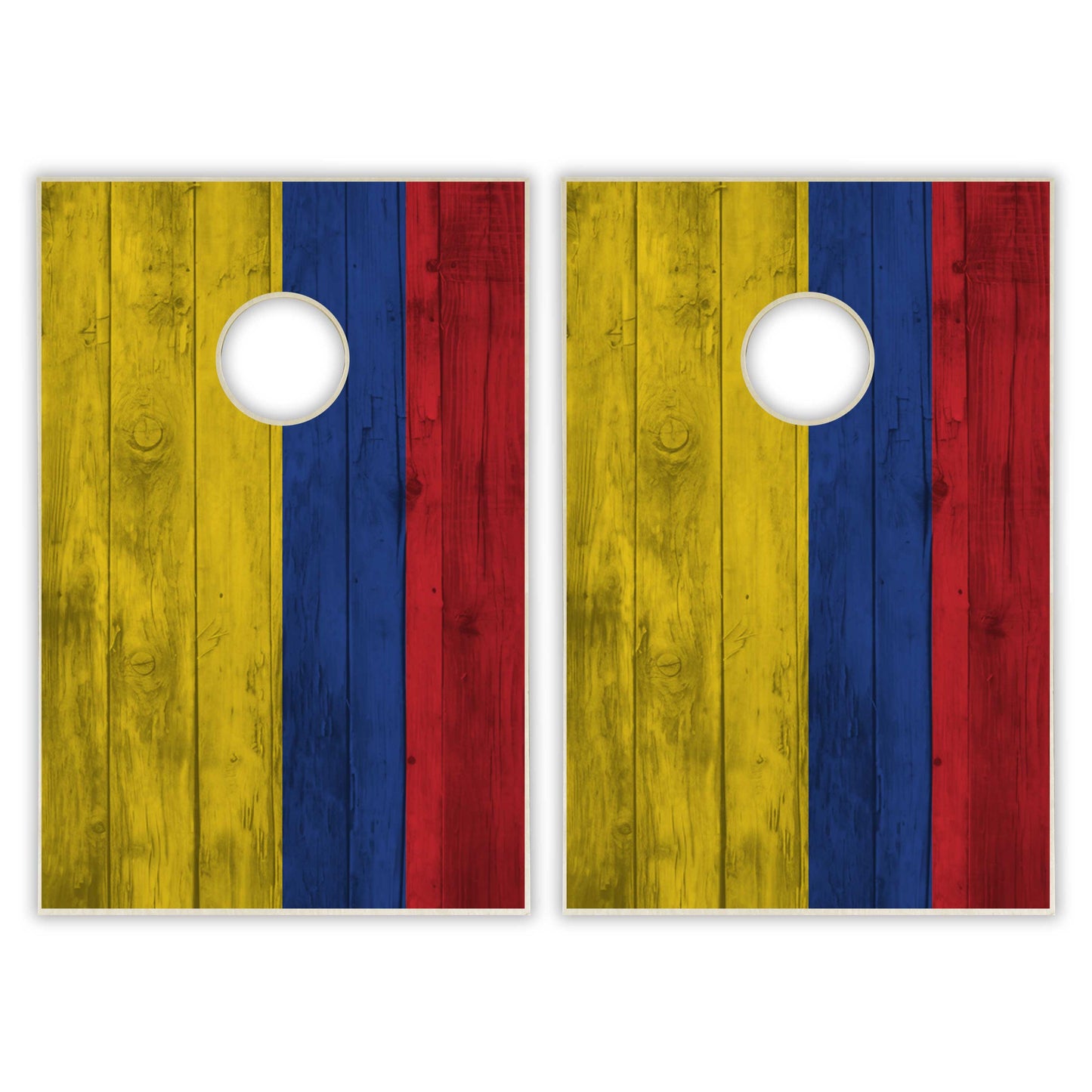 Colombia Flag Tailgate Cornhole Set - Distressed Wood