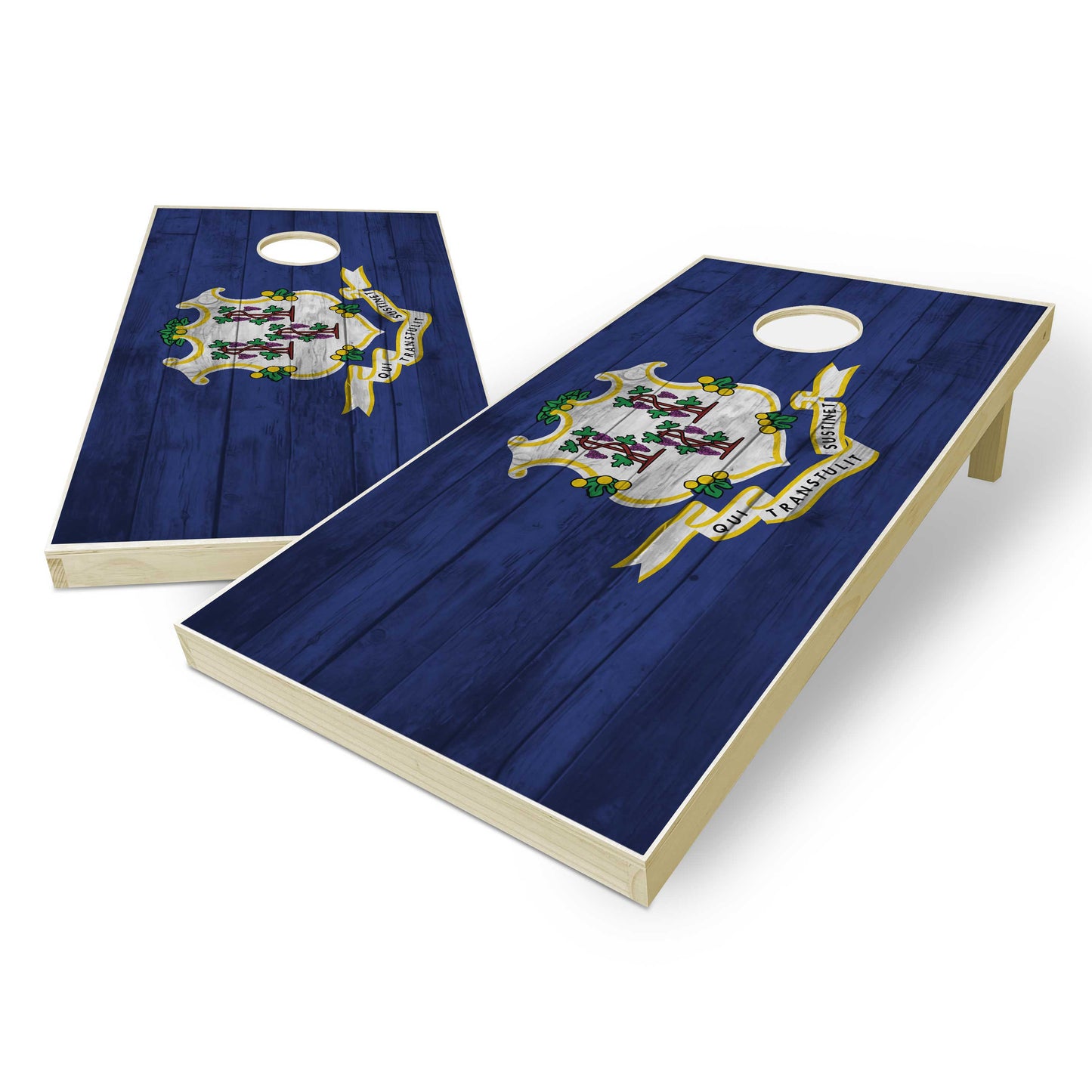 Connecticut State Flag Cornhole Set - Distressed Wood