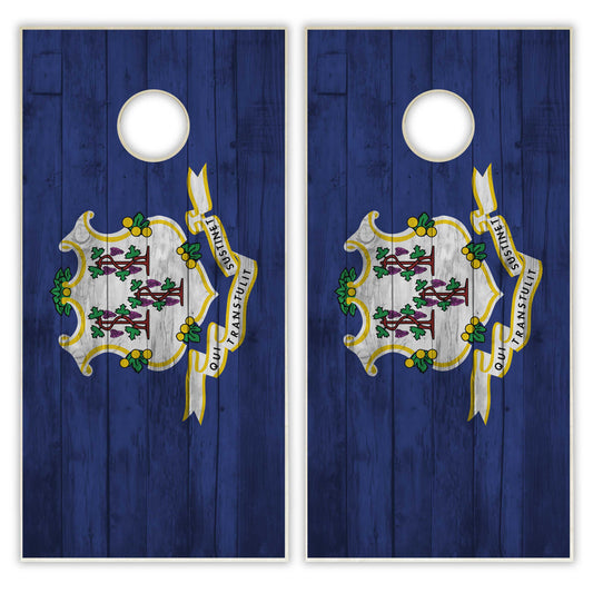 Connecticut State Flag Cornhole Set - Distressed Wood