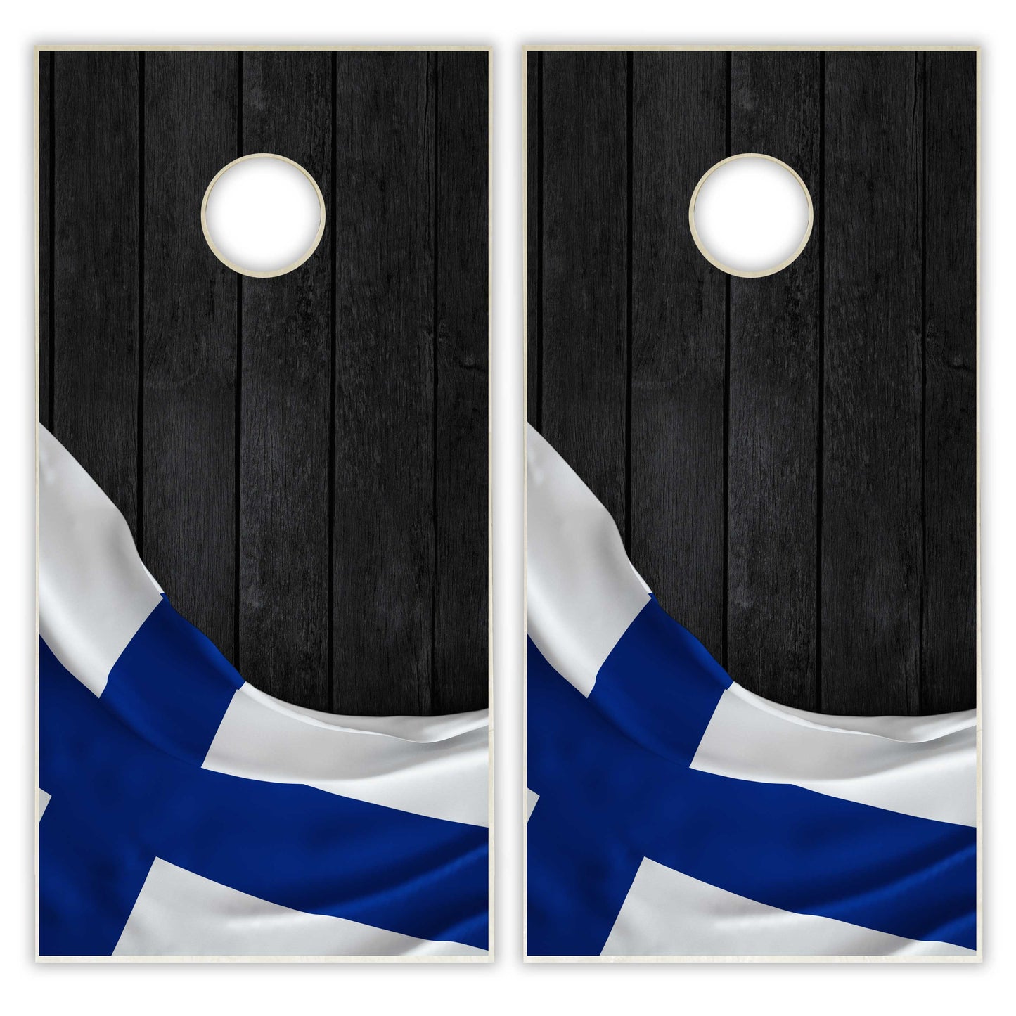 Finland Flag Cornhole Set - Black Wood