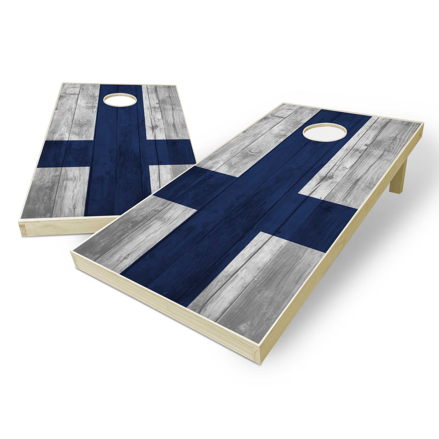 Finland Flag Cornhole Set - Distressed Wood