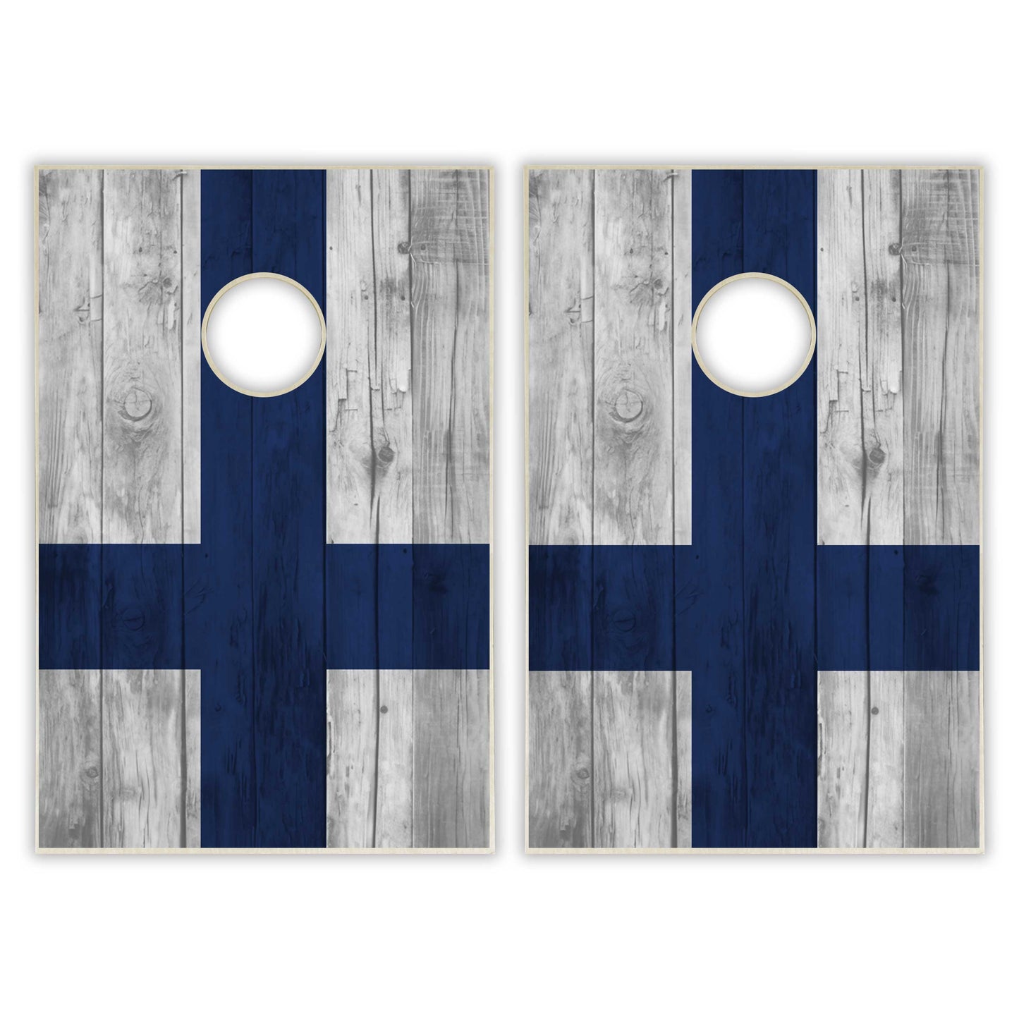 Finland Flag Tailgate Cornhole Set - Distressed Wood