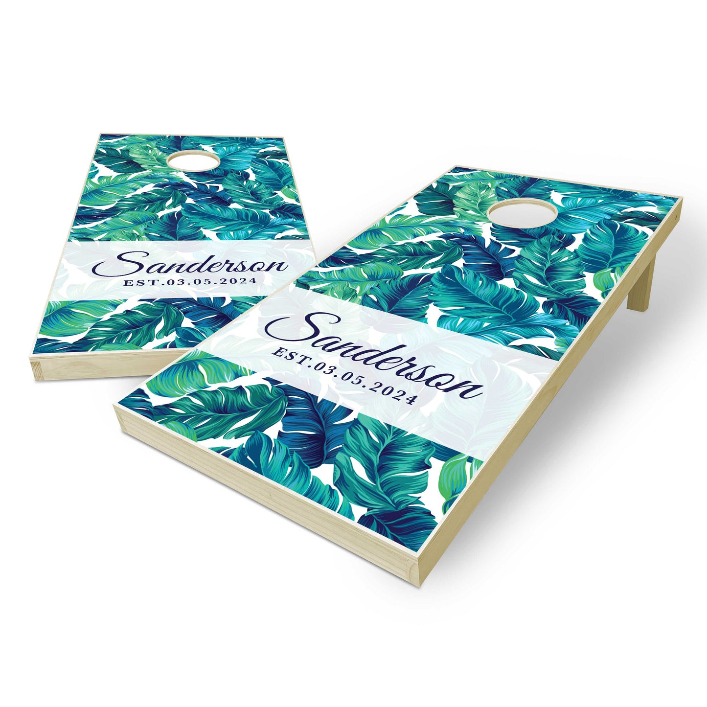 Customized Floral Wedding Blue Cornhole Boards