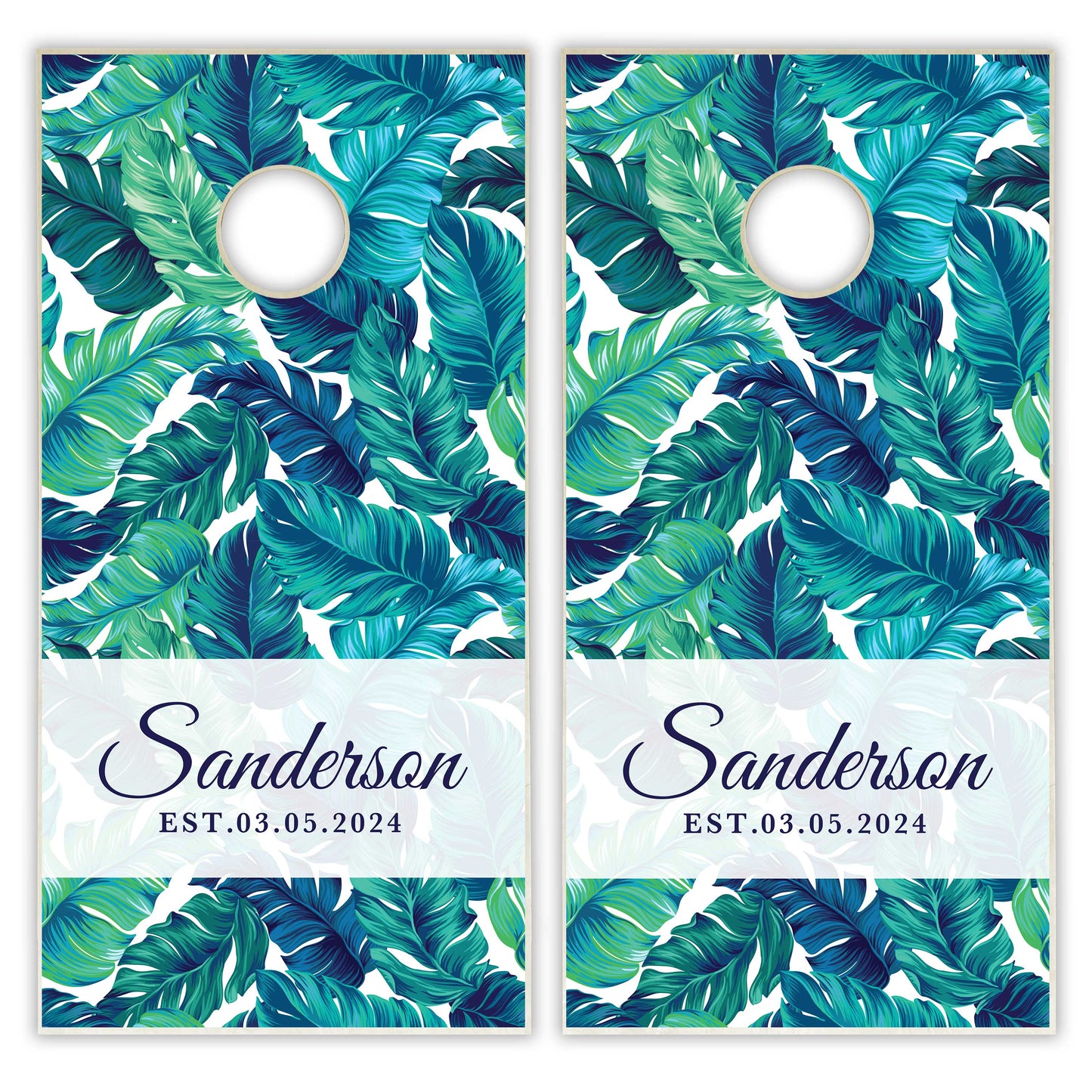 Customized Floral Wedding Blue Cornhole Boards