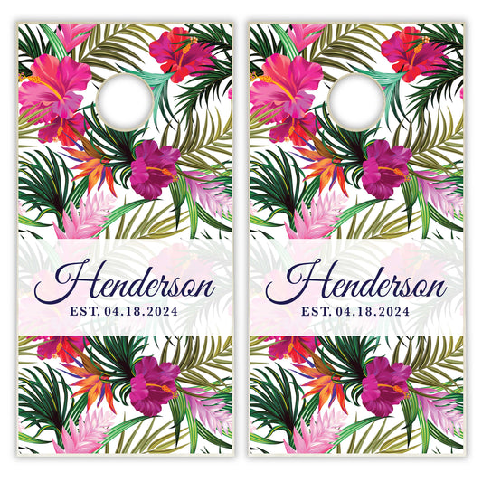 Customized Floral Wedding Pink Cornhole Boards