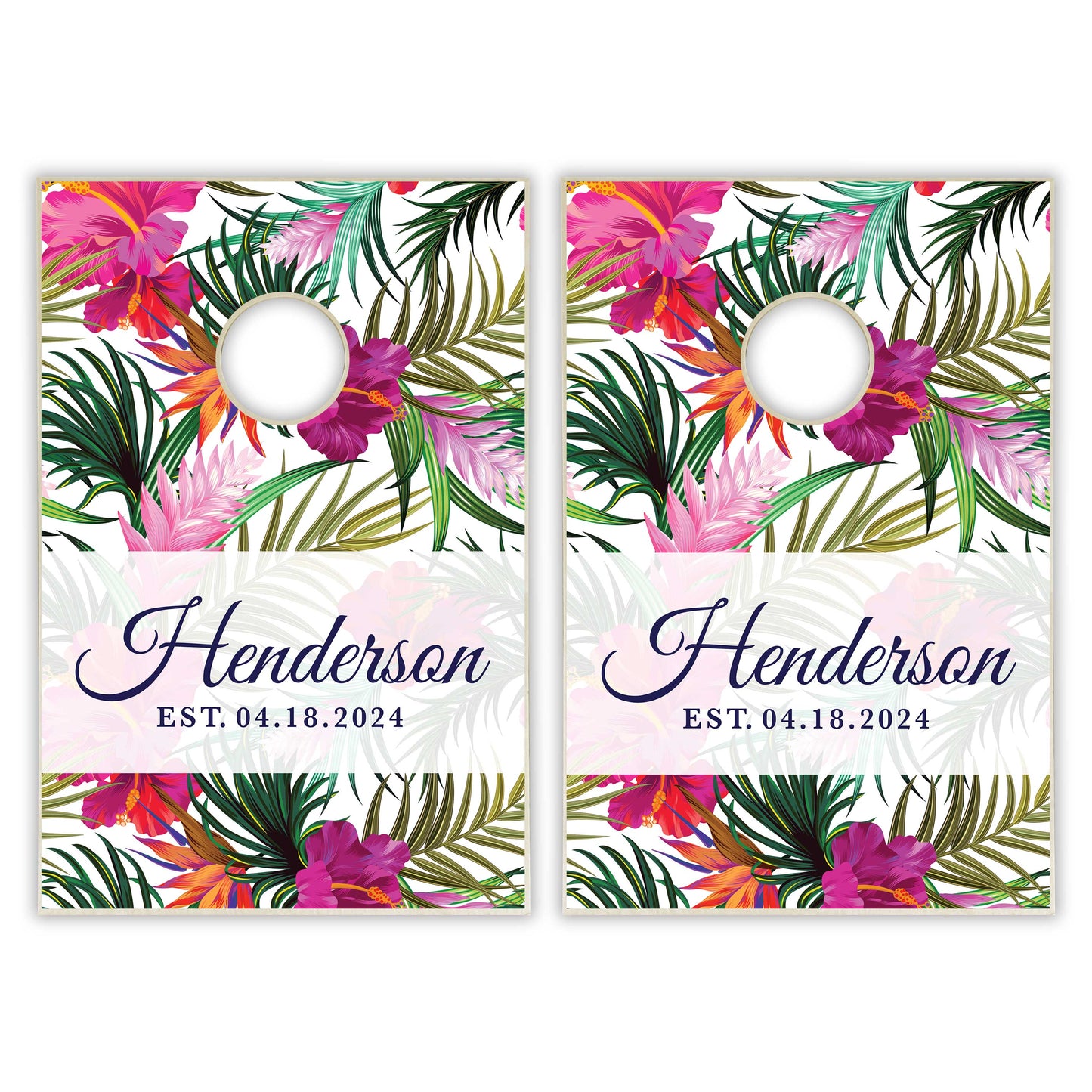 Customized Pink Floral Wedding Tailgate Cornhole Set