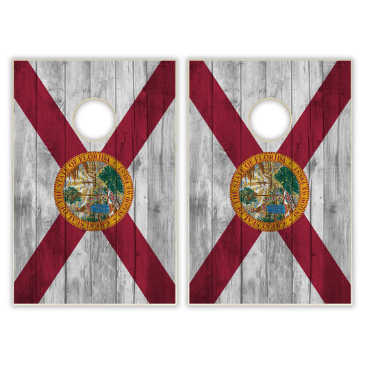 Florida State Flag Tailgate Cornhole Set - Distressed Wood