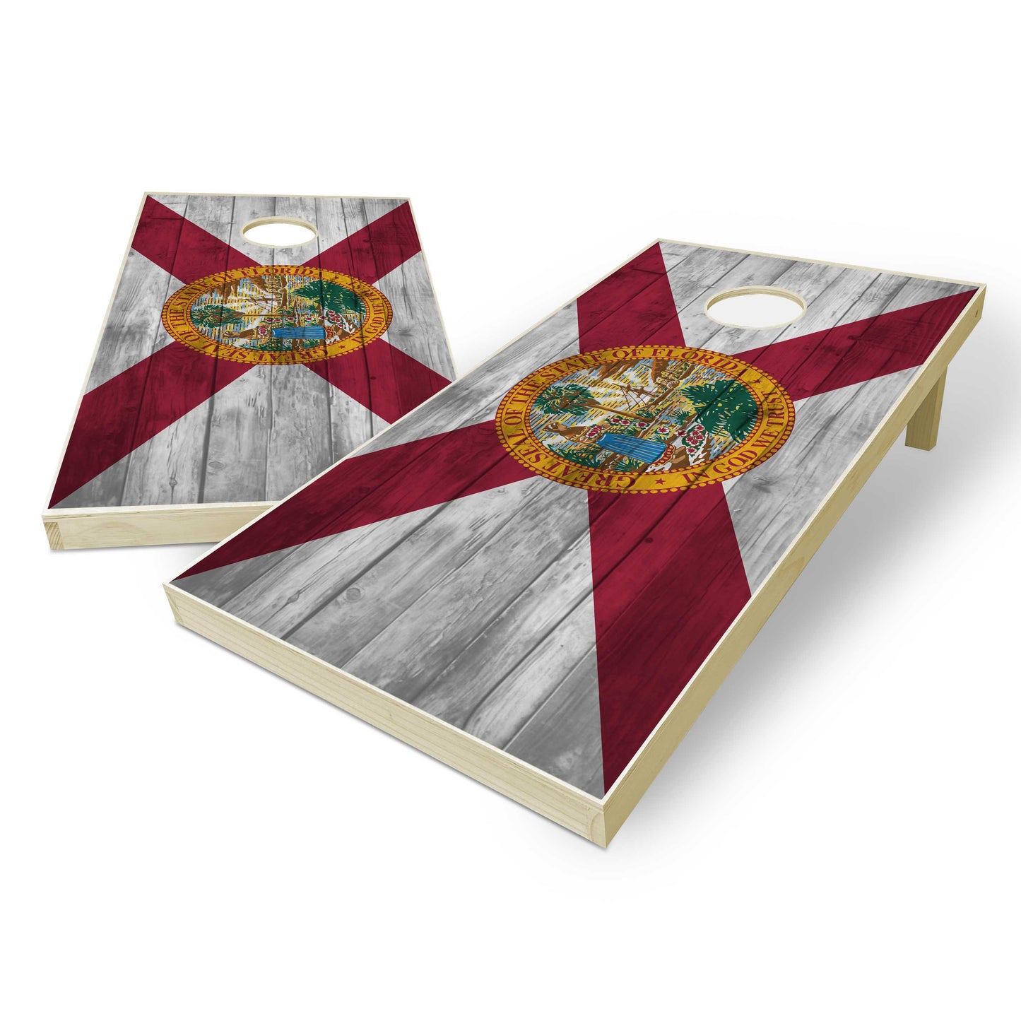 Florida State Flag Cornhole Set - Distressed Wood