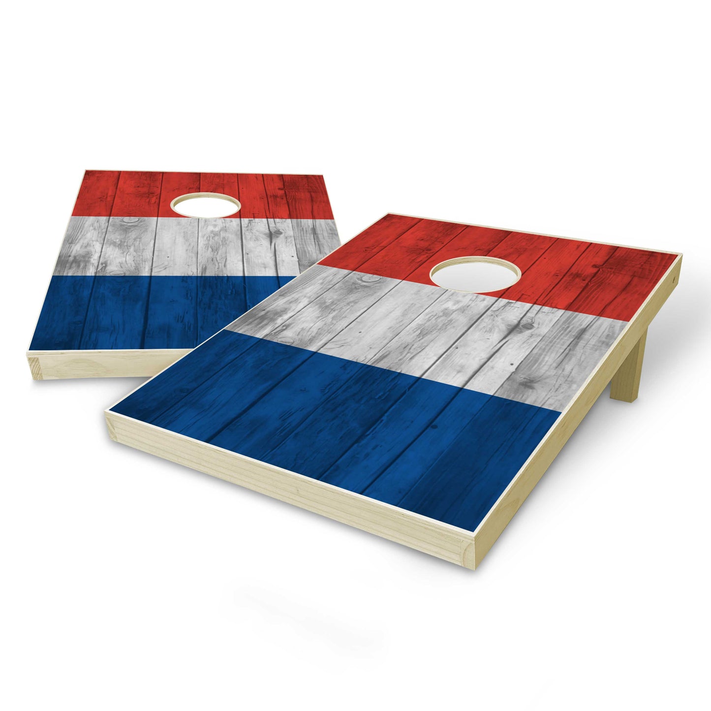 France Flag Tailgate Cornhole Set - Distressed Wood