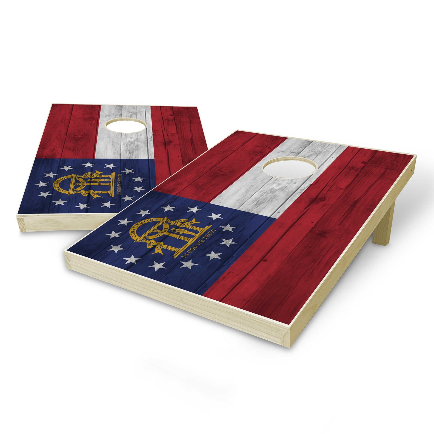 Georgia State Flag Tailgate Cornhole Set - Distressed Wood