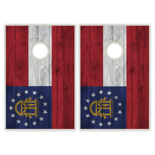 Georgia State Flag Tailgate Cornhole Set - Distressed Wood