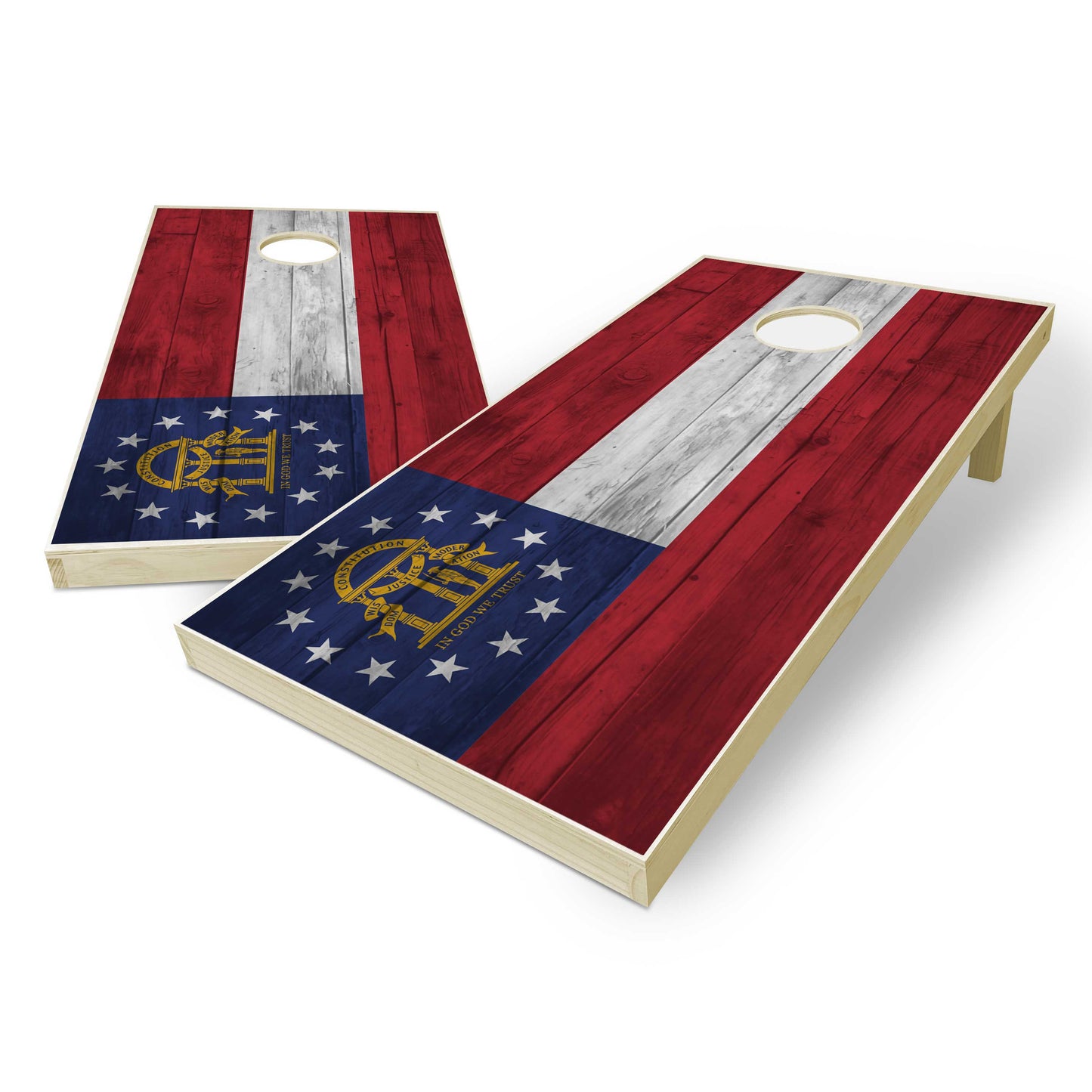 Georgia State Flag Cornhole Set - Distressed Wood