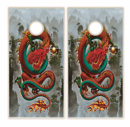 Good Fortune Dragon Red Cornhole Boards