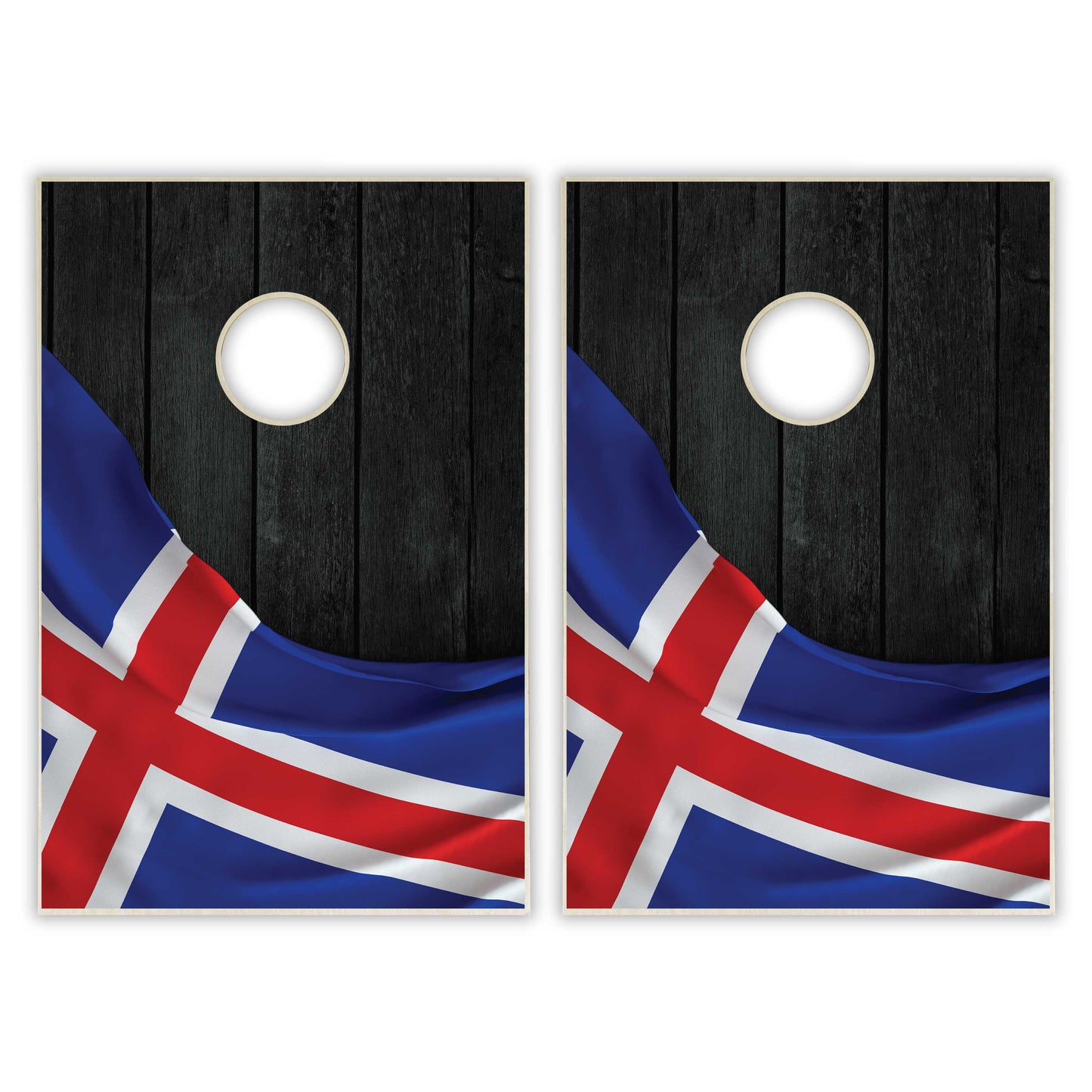 Iceland Flag Tailgate Cornhole Set - Black Wood