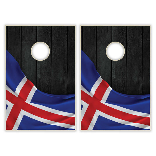 Iceland Flag Tailgate Cornhole Set - Black Wood