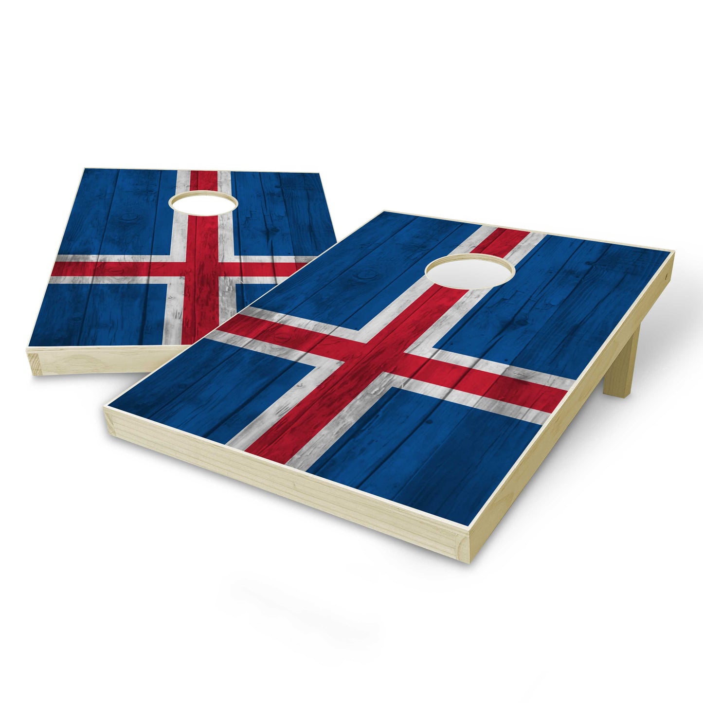 Iceland Flag Tailgate Cornhole Set - Distressed Wood