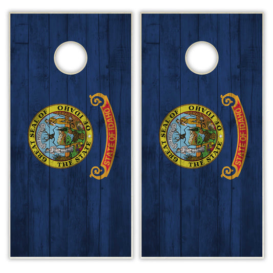 Idaho State Flag Cornhole Set - Distressed Wood