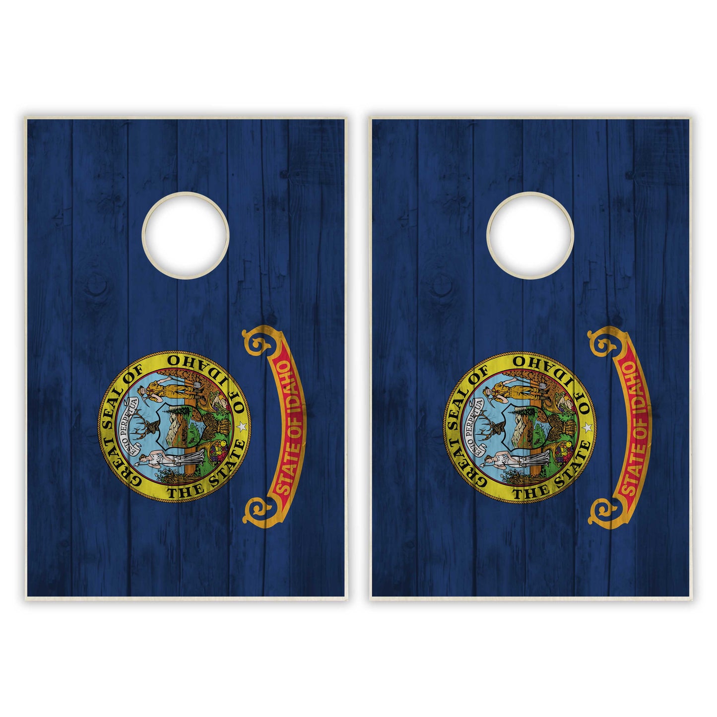 Idaho State Flag Tailgate Cornhole Set - Distressed Wood